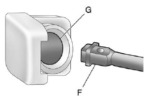 3. Insert the hoist end (open end) (F) of the extension through the hole (G) in the rear bumper.