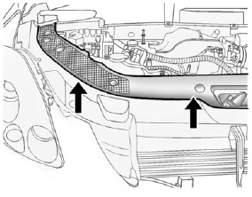 1. Detach the fasteners and lift off the panel that covers the radiator cap.