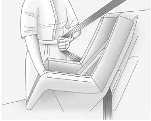 5. Pull the shoulder belt all the way out of the retractor to set the lock. When the retractor lock is set, the belt can be tightened but not pulled out of the retractor.