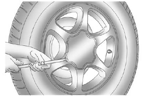 If the wheel has a smooth center cap, place the chisel end of the wheel wrench in the slot on the wheel, and gently pry it out.