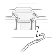 5. Hook the cable onto the outside portion of the liftgate hinges (B).