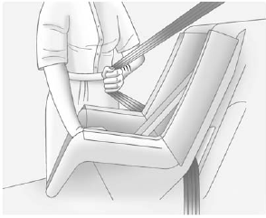 4. Pull the shoulder belt all the way out of the retractor to set the lock. When the retractor lock is set, the shoulder belt can be tightened but not pulled out of the retractor.