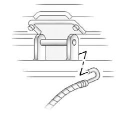 5. Hook the cable onto the outside portion of the liftgate hinges (B).